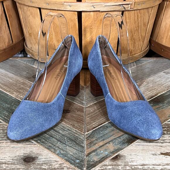 Aerosoles Silver Star Blue Suede Stacked Block Heel Slip-On Pumps Heels Womens 6 - Picture 7 of 11
